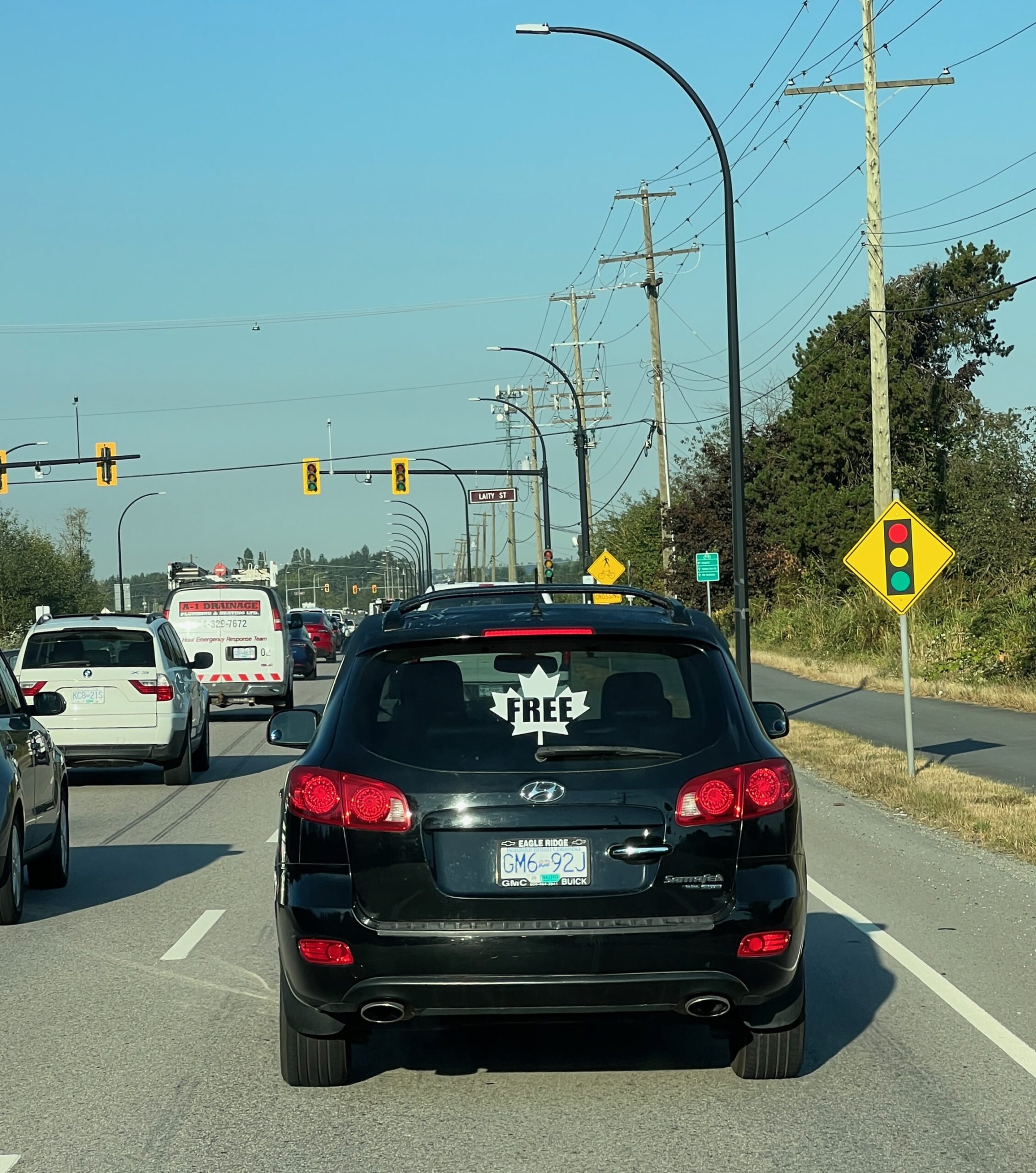 A Canadian making a statement in traffic.