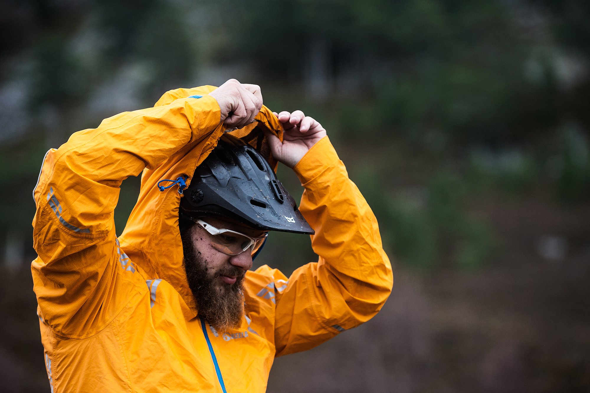 Rain gear is critical when mountain biking in Scotland in November. Photo: Ross Bell.