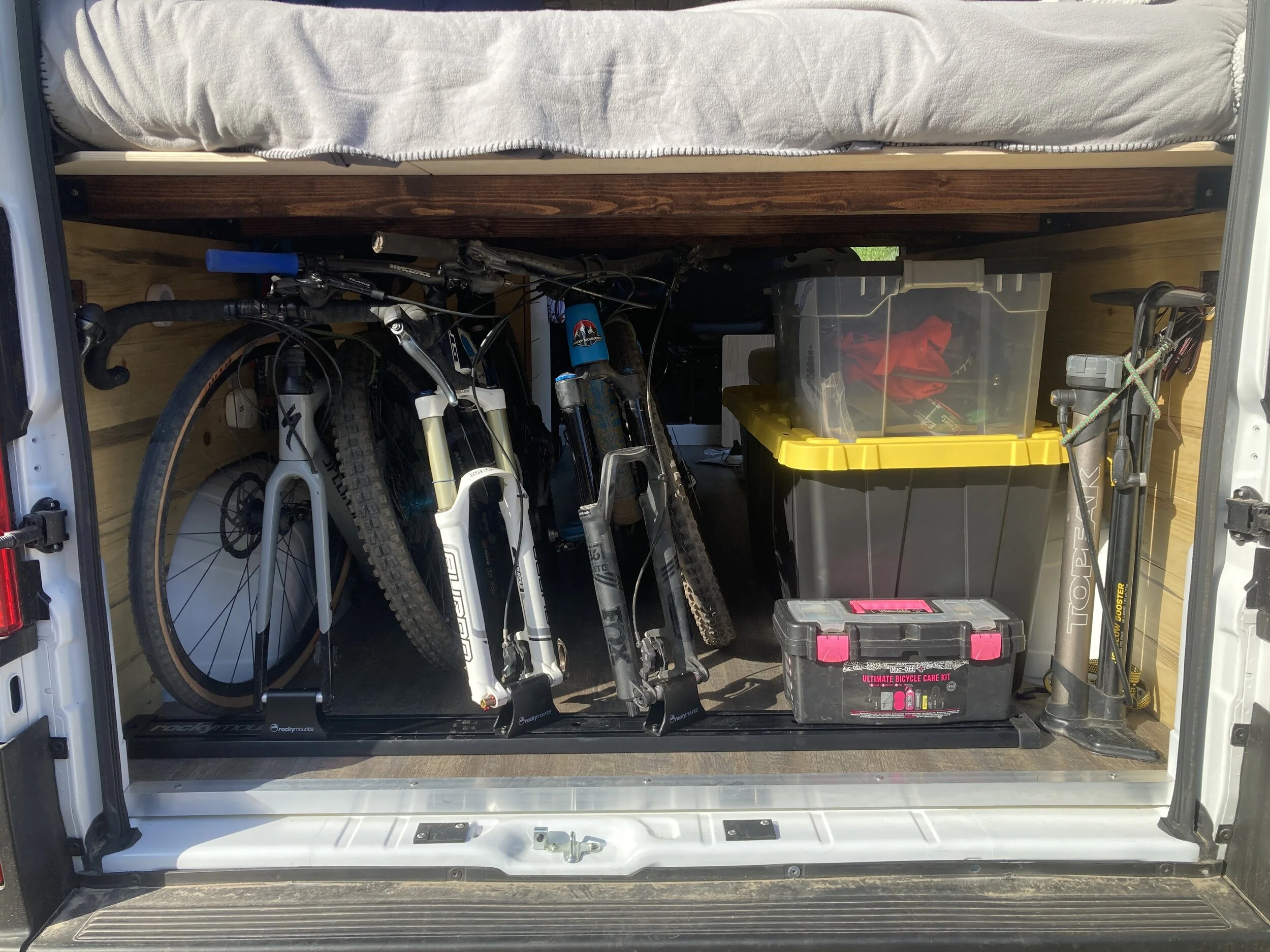 Working to perfect the under-bed storage system. Getting there, but this was still a long ways from the final configuration.